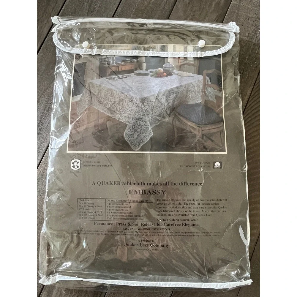 Quaker Lace Embassy Tablecloth Blue Ribbon Collection Natural 60x80 Oblong USA